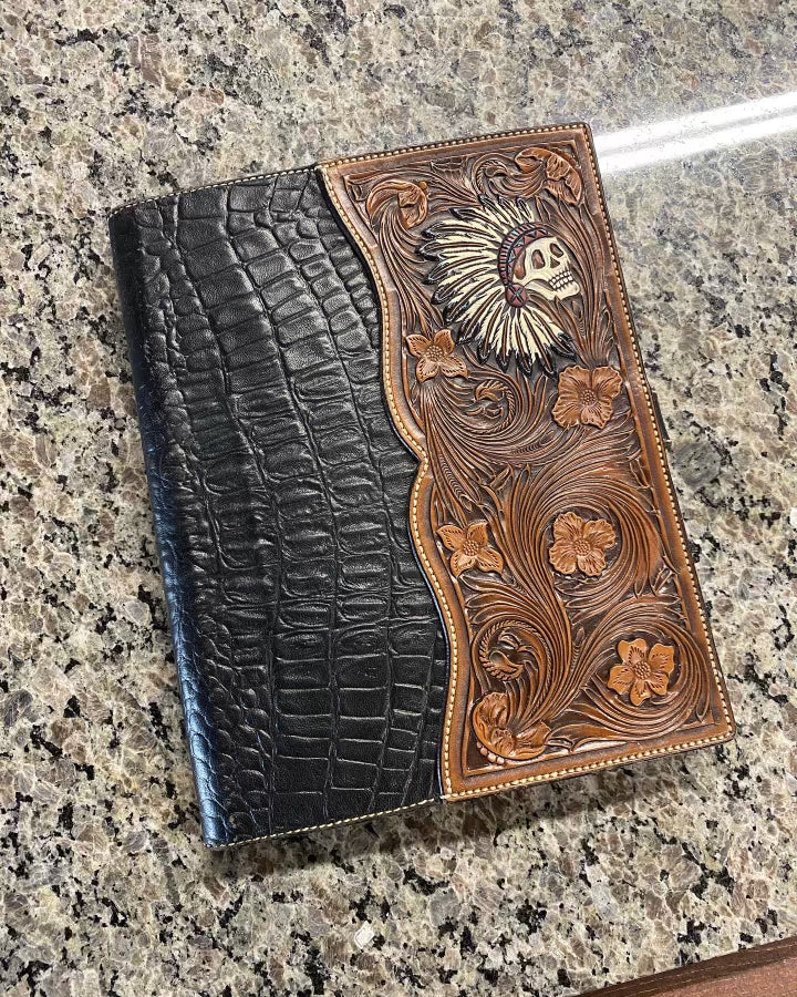 Basket stamped portfolio – TJ's Custom Leather & Hat Co.