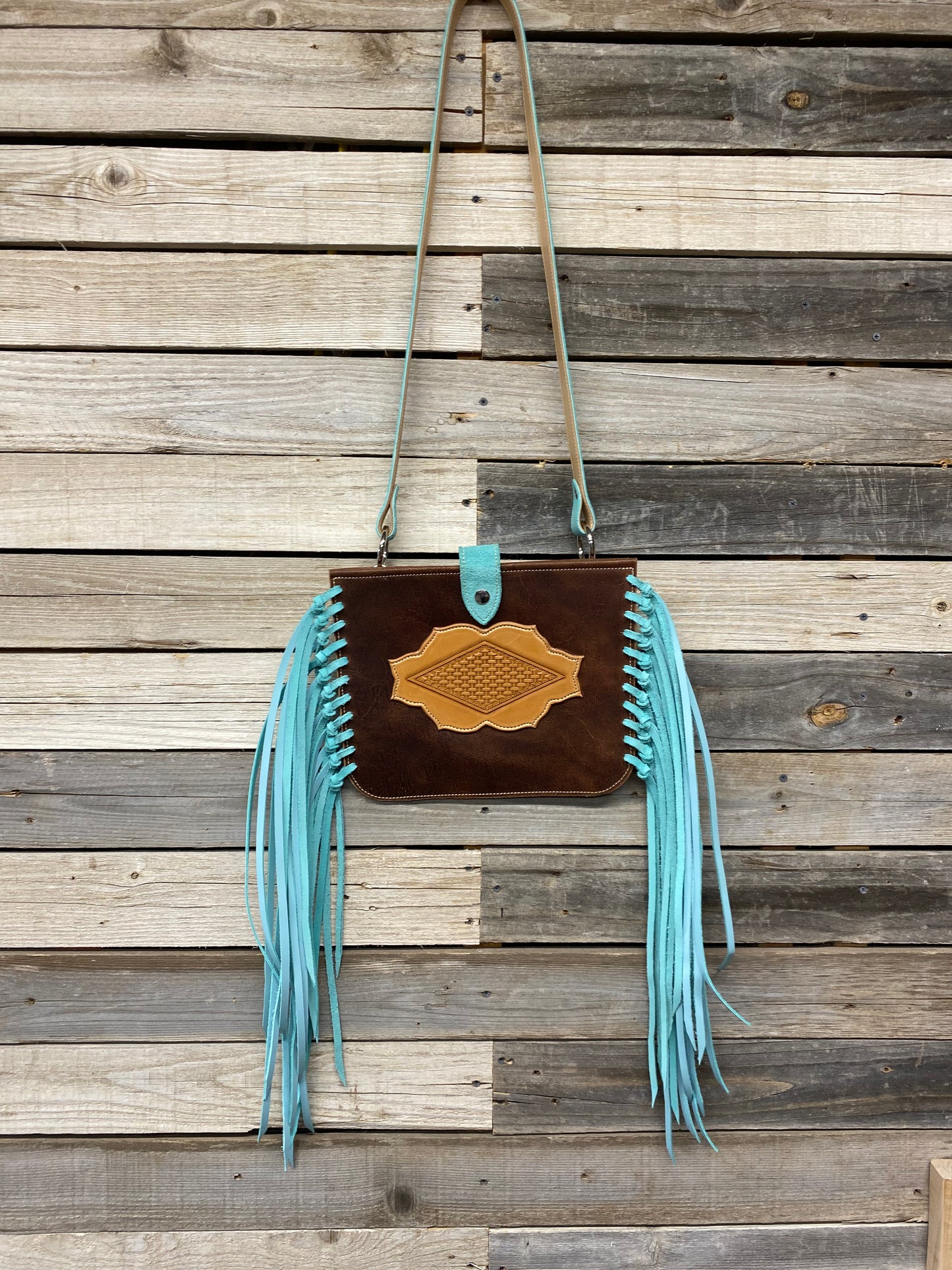 Basketweave Teal purse