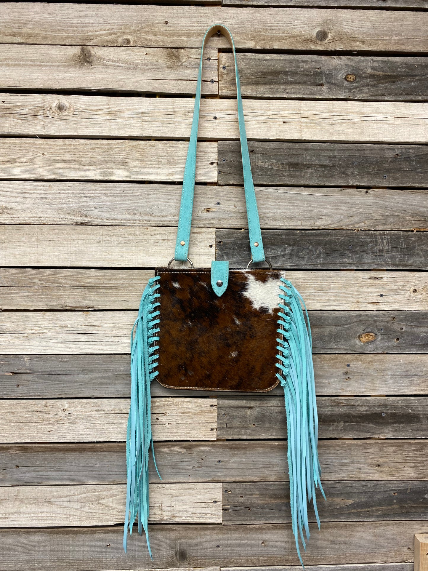 Cowhide Teal Purse