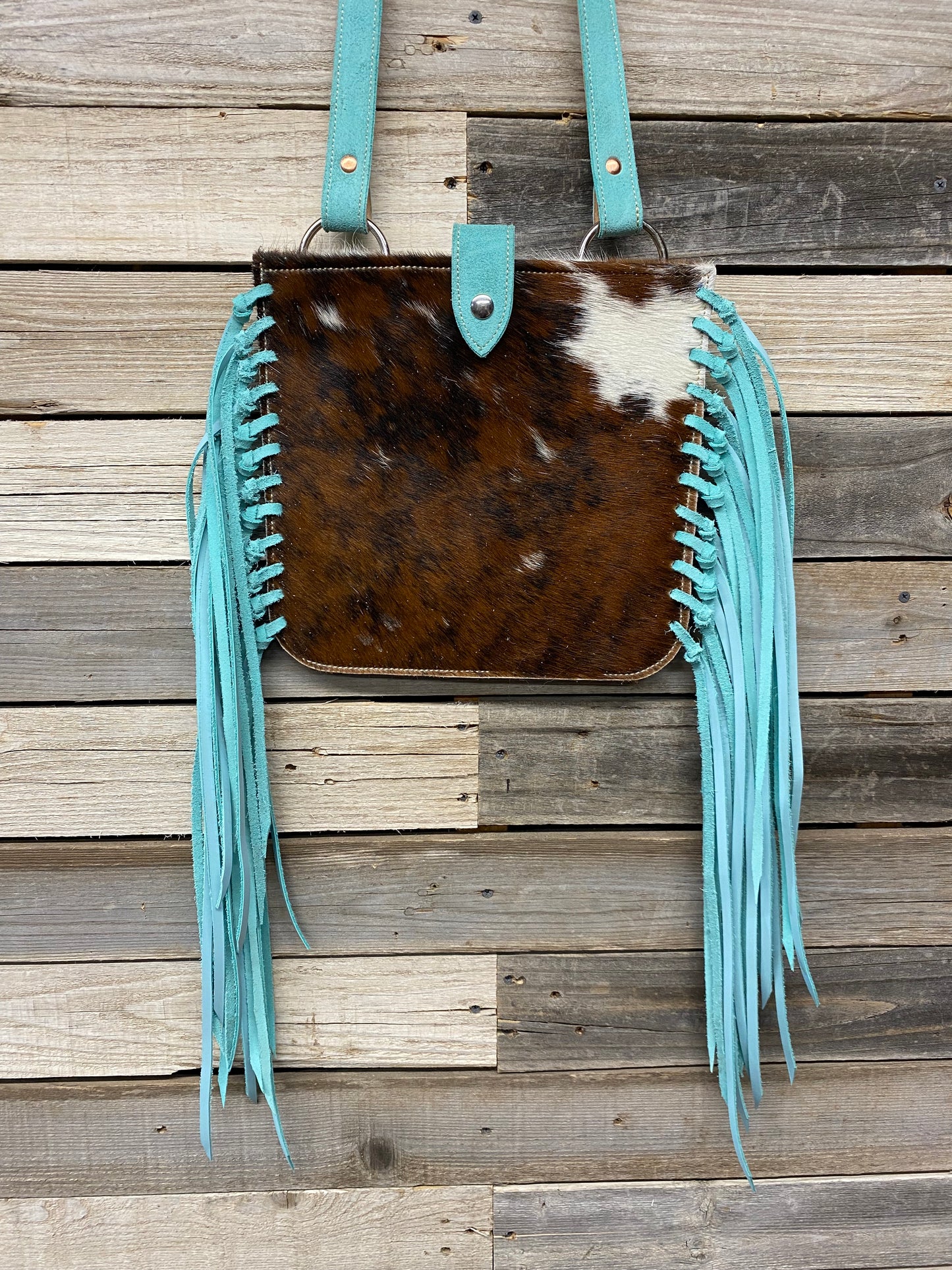 Cowhide Teal Purse