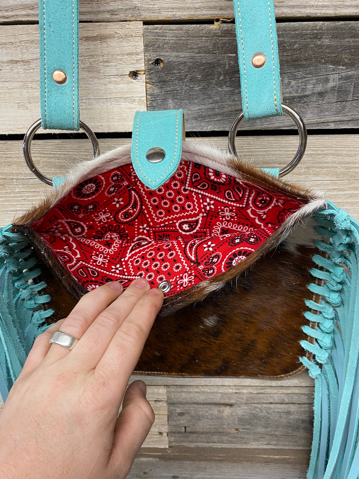 Cowhide Teal Purse