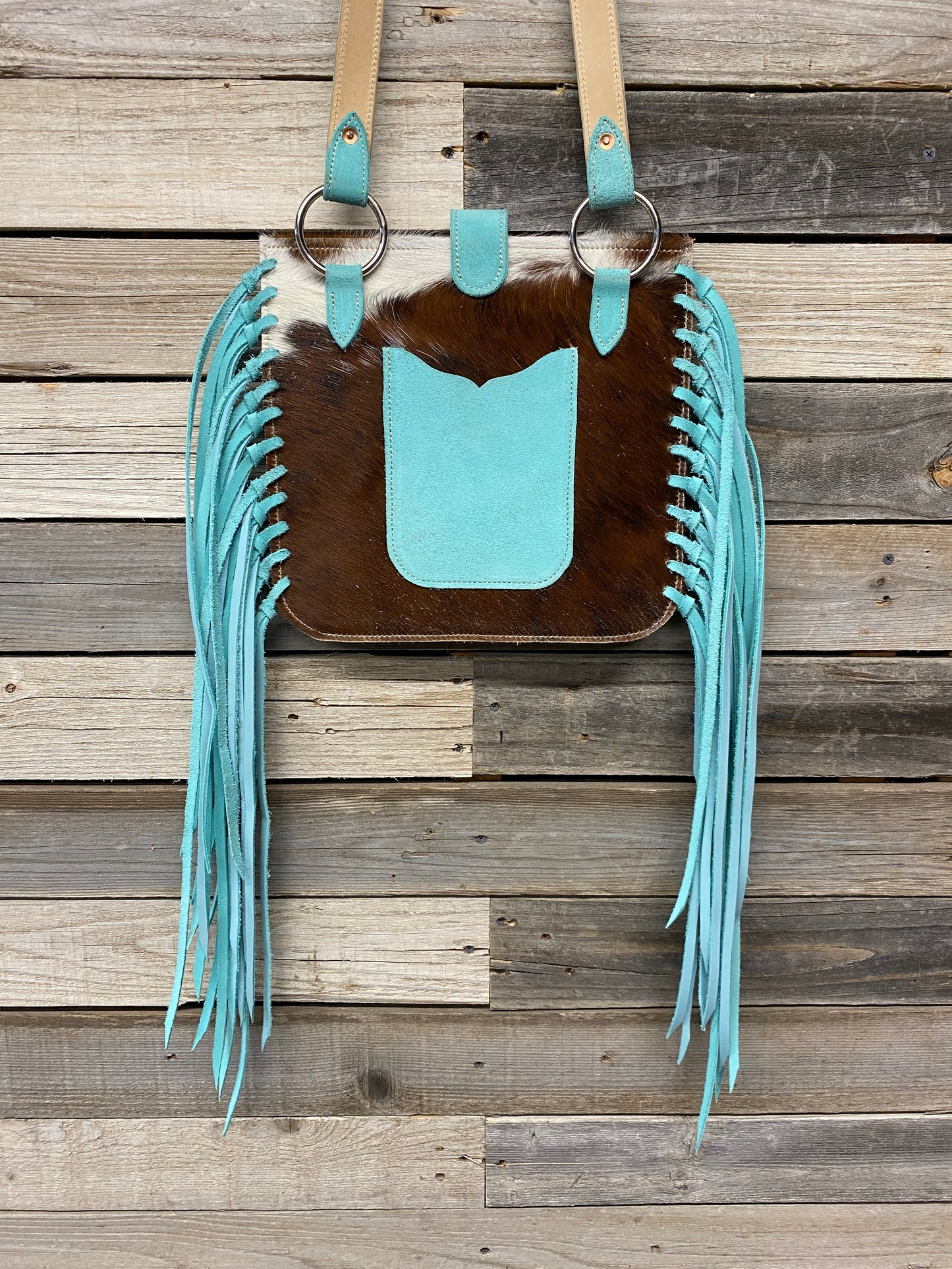 Cowhide Teal Purse