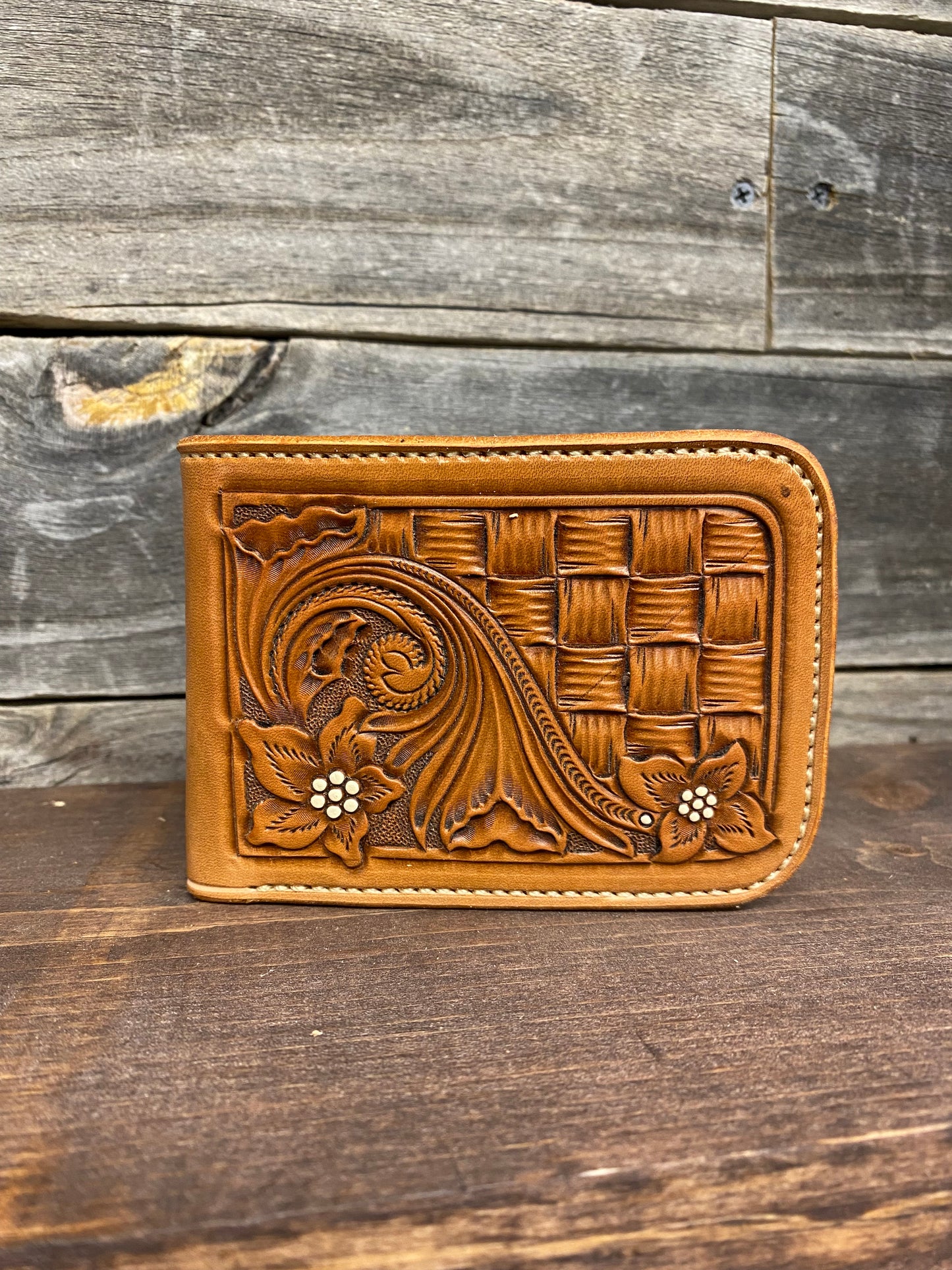 Floral/Tooled Basketweave Billfold